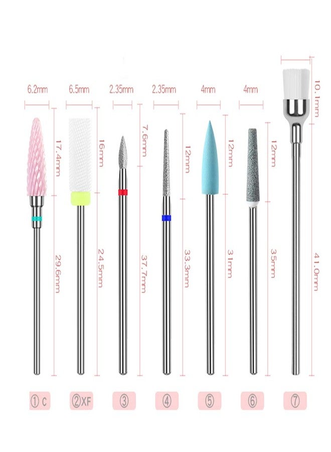 Beuniar Ceramic Nail Drill Bit Carbide Diamond Set Nails File Bits 7Pcs 3/32 inch for Acrylic Tips Gel Polish Cuticle Remove Manicure Pedicure Tool with Holder Case - Image 3